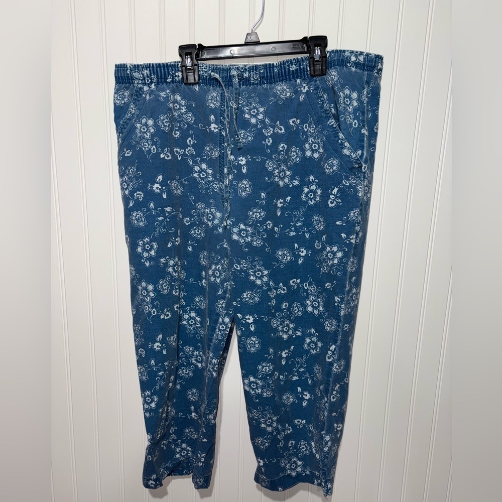 Vintage ERIKA Blue Floral Print Casual Pant| Size Small